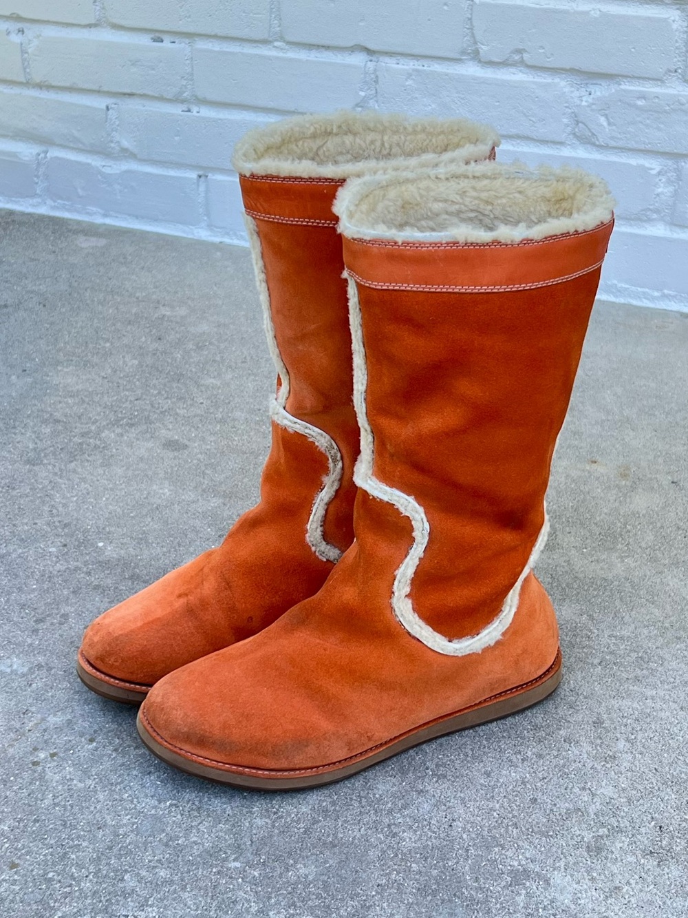 W12 Cole Haan Tall Sherpa Lined Orange Boots